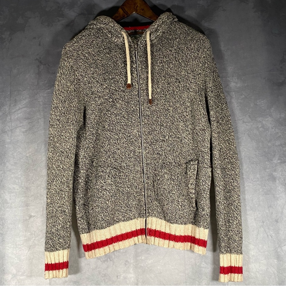 ROOTS Canada Hoodie Gray Knit‎ Wool Blend Sweater Women’s Size M Cabincore